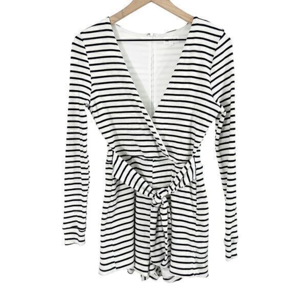 Revolve Superdown Lotus Front Tie‎ Striped Romper Black White Small